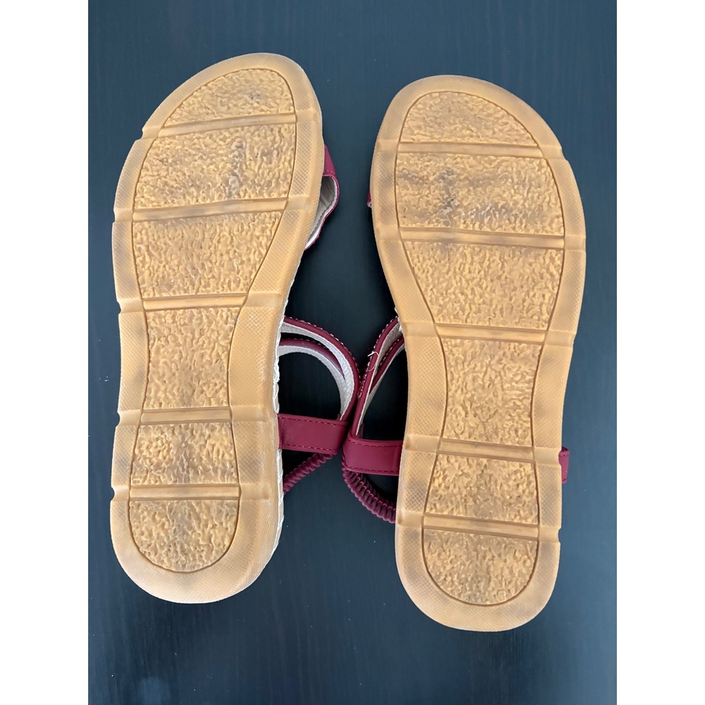 Harence WomensT-Strap Sandals Size 6.5-7 Burgundy Red Beaded Boho Slingback Flat - Picture 8 of 13